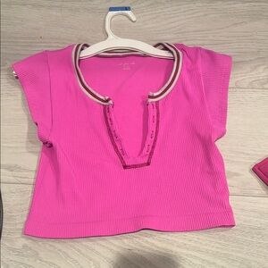 Urban Outfitters Pink Short Sleeve Tee with Varsity Collar